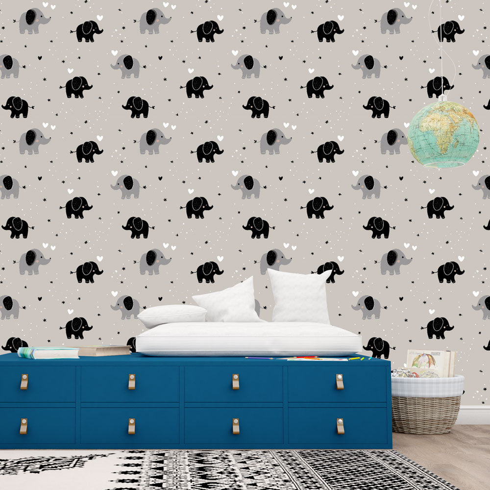 Elephant Wallpaper | Adorable Gray Elephants on a Neutral Backdrop