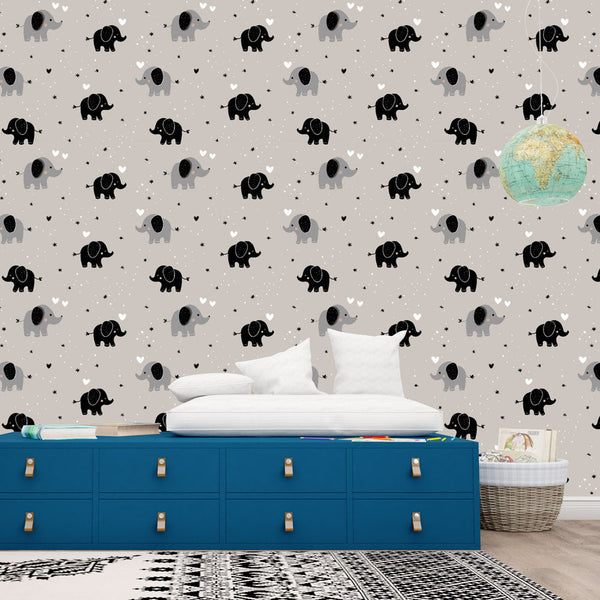 Elephant Wallpaper | Adorable Gray Elephants on a Neutral Backdrop