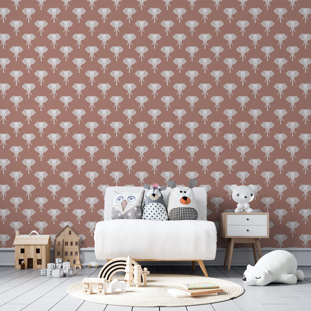 Elephant Wallpaper | White Elephant Silhouettes on Pink