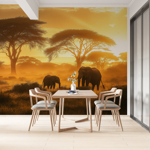 Elephants Sunset Wallpaper | Soothing African Scene