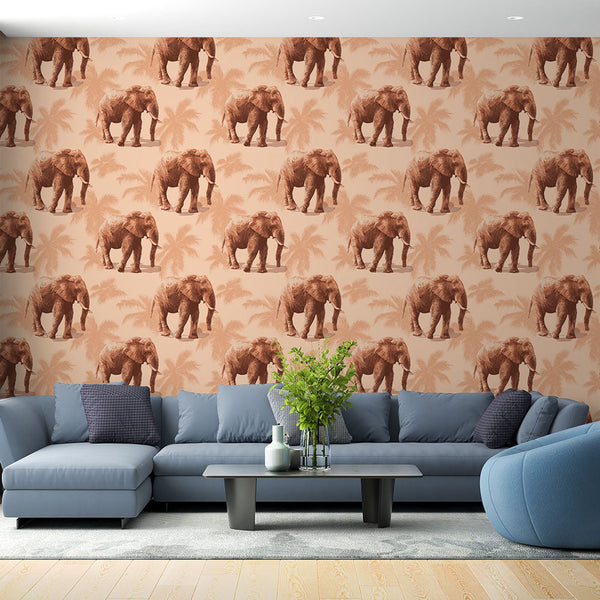 Elephant Wallpaper | Elegant Elephants on Pastel Tropical Palms
