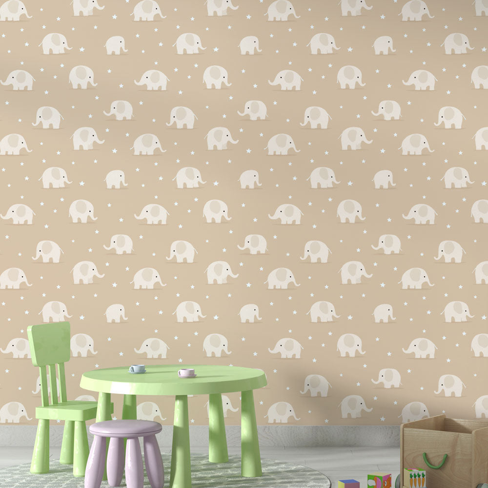 Elephant Wallpaper | Cute Elephants on Warm Beige