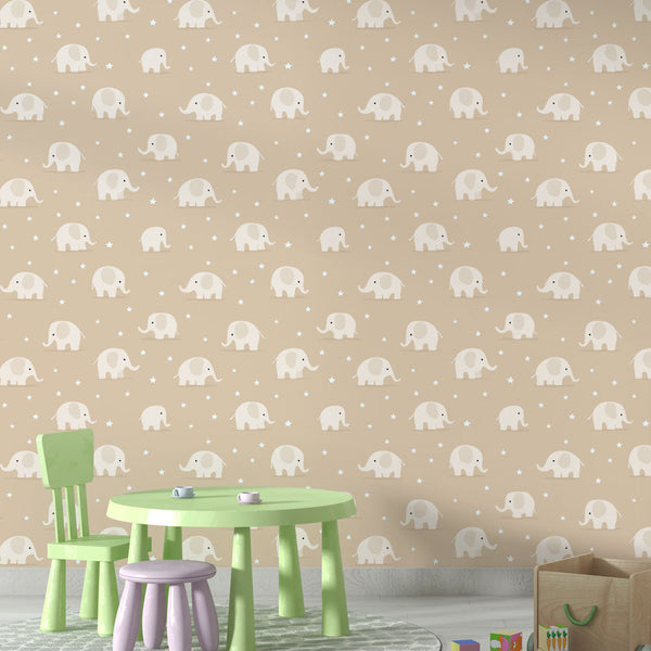 Elephant Wallpaper | Cute Elephants on Warm Beige