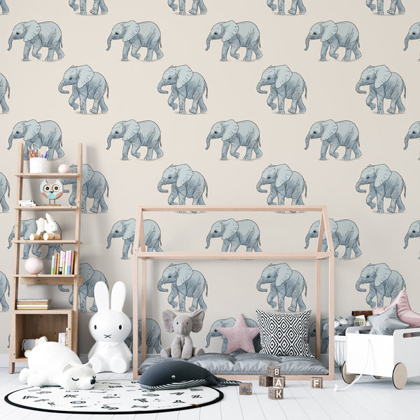 Elephant Wallpaper | Gentle Elephants on Pastel Background