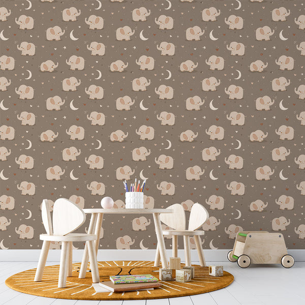 Elephant Wallpaper | Soft Elephants on Warm Brown