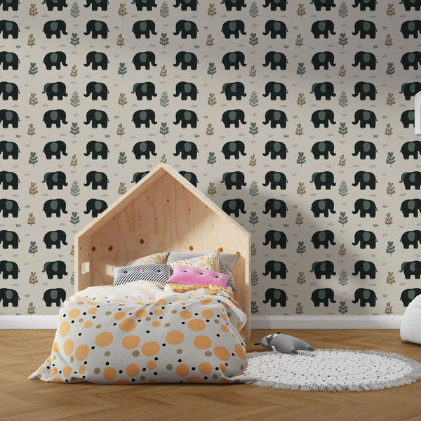 Elephant Wallpaper | Playful Elephants on a Neutral Backdrop