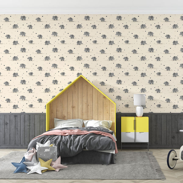 Elephant Wallpaper | Adorable Elephants on a Soft Cream Ground