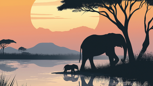 African Landscape Wallpaper | Elephants at Sundown