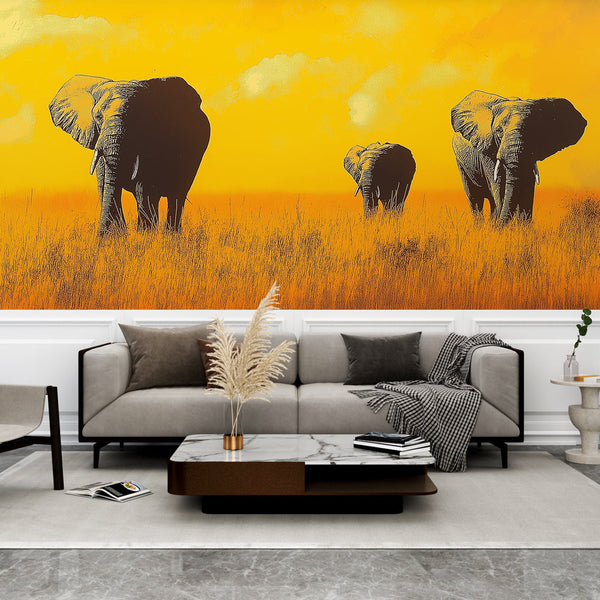 Elephants Wallpaper | Silhouettes at Orange Sunset