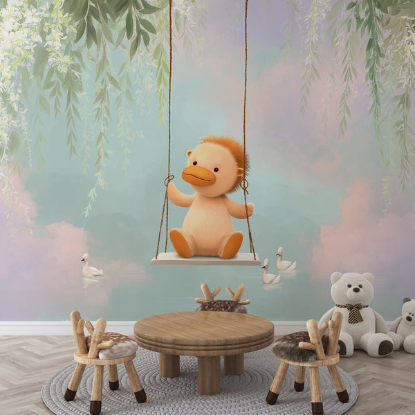 Kids Swing Wallpaper | Flowers and Ducks Nursery Wall Mural