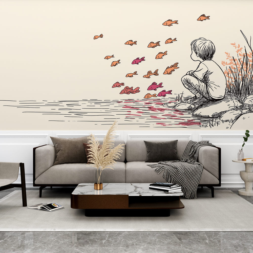 Children's Wallpaper | Child Watching Colorful Fish