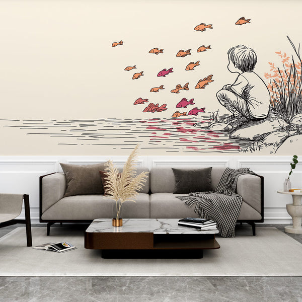 Children's Wallpaper | Child Watching Colorful Fish