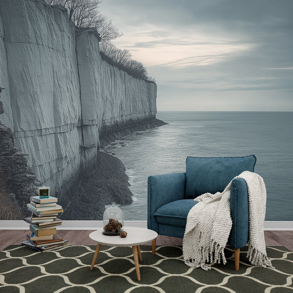 Marine Cliff Wallpaper | White Cliff Calm Sea Wall Mural