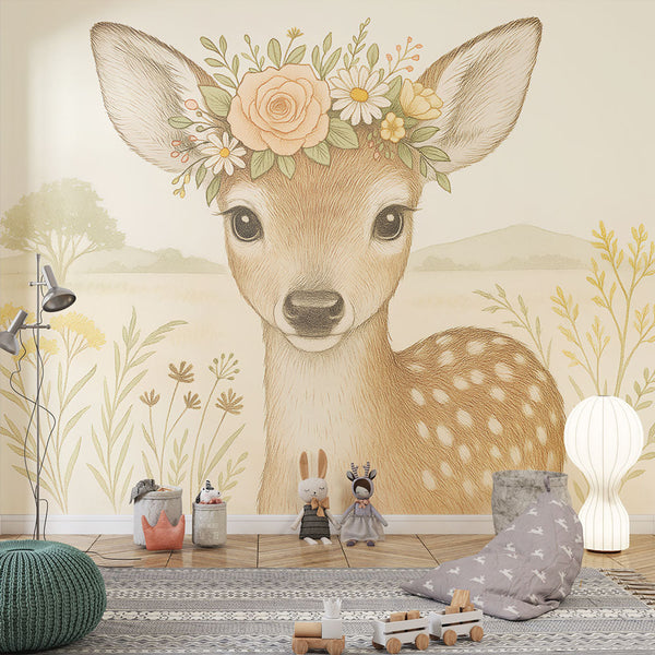 Floral Fawn Wallpaper | Adorable Fawn with a Flower Crown