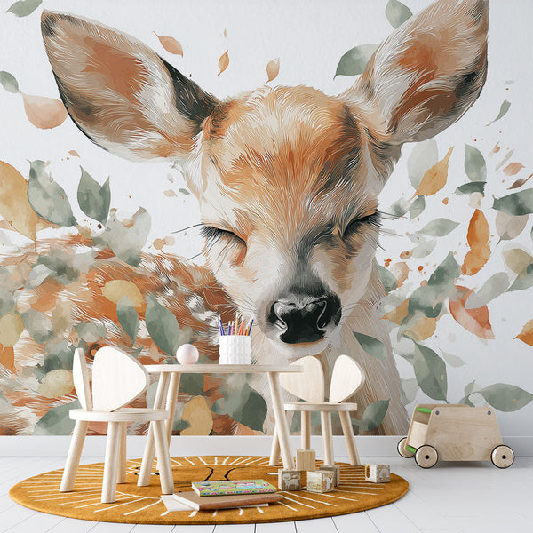 Fawn Wallpaper | Cute Baby Deer Among Colorful Leaves