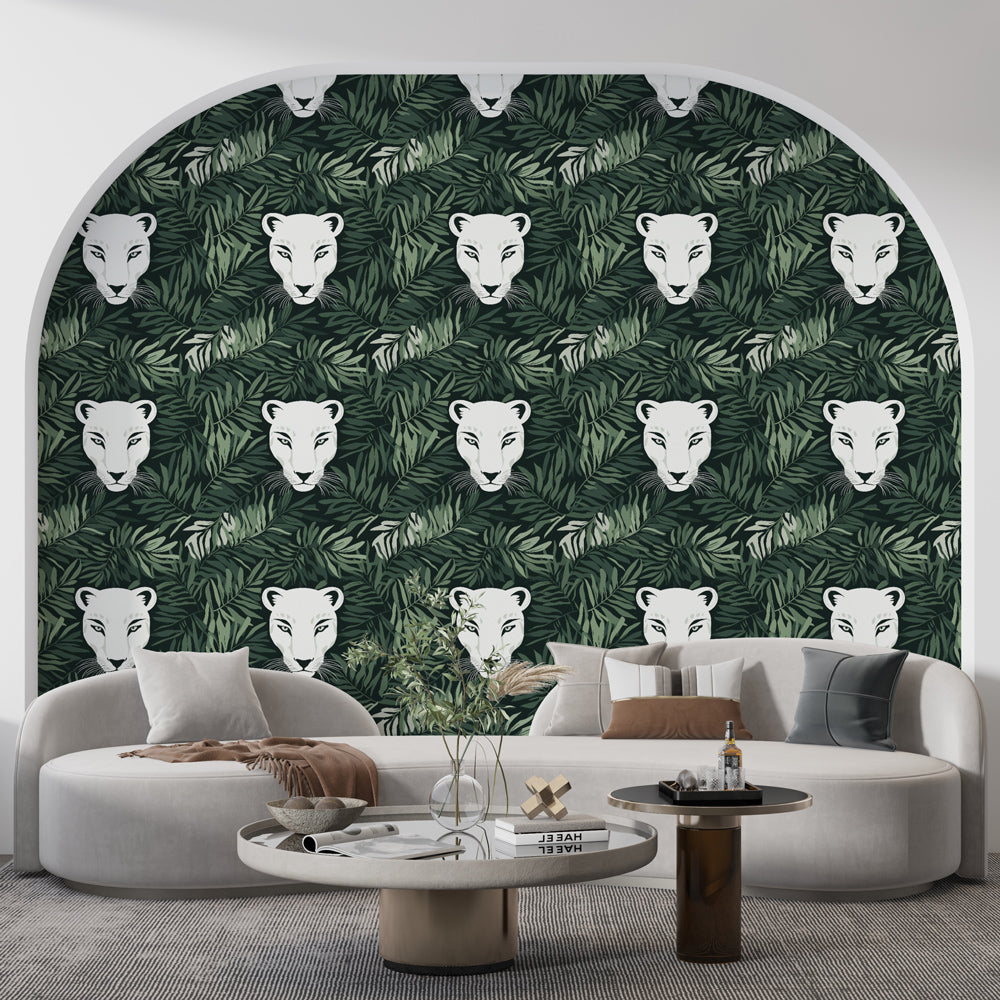 Wildlife Wallpaper | White Lion Heads and Lush Foliage
