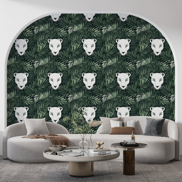 Wildlife Wallpaper | White Lion Heads and Lush Foliage