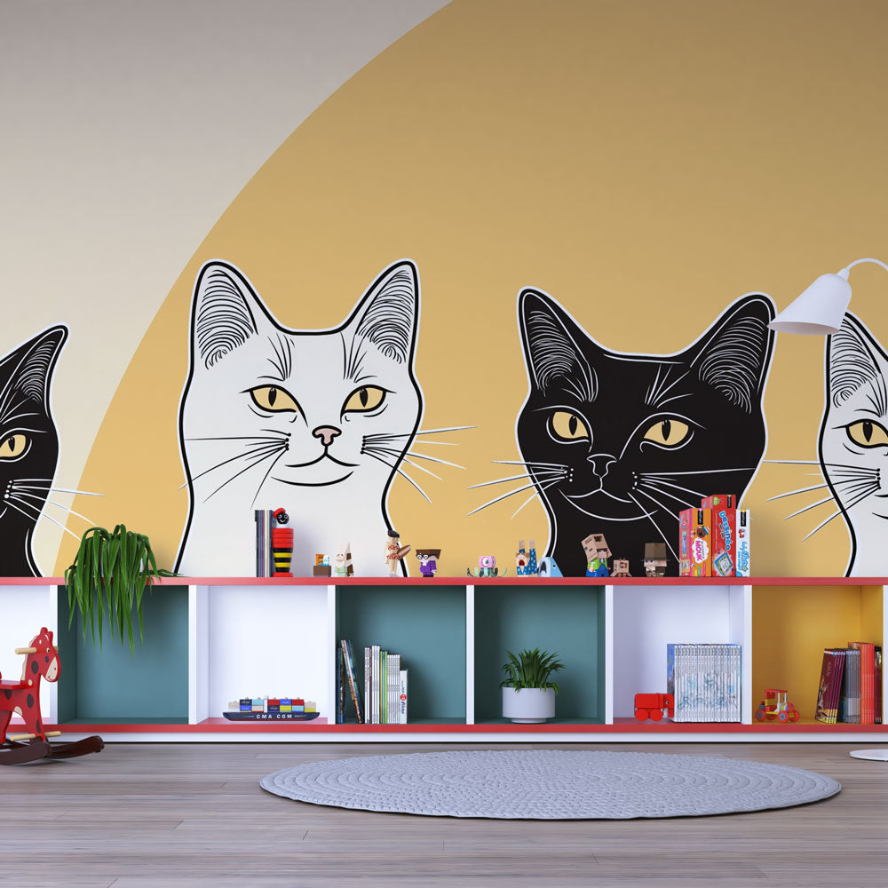 Pastel Felines Wallpaper | Elegant Cats on Cream Yellow