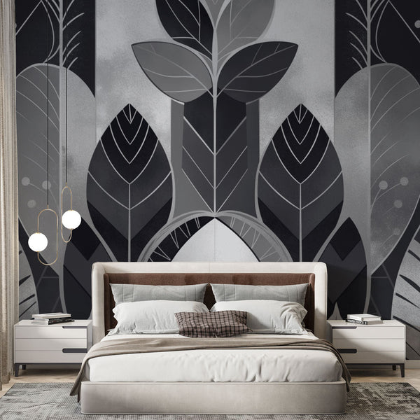 Foliage Wallpaper | Art Deco Geometric Black White