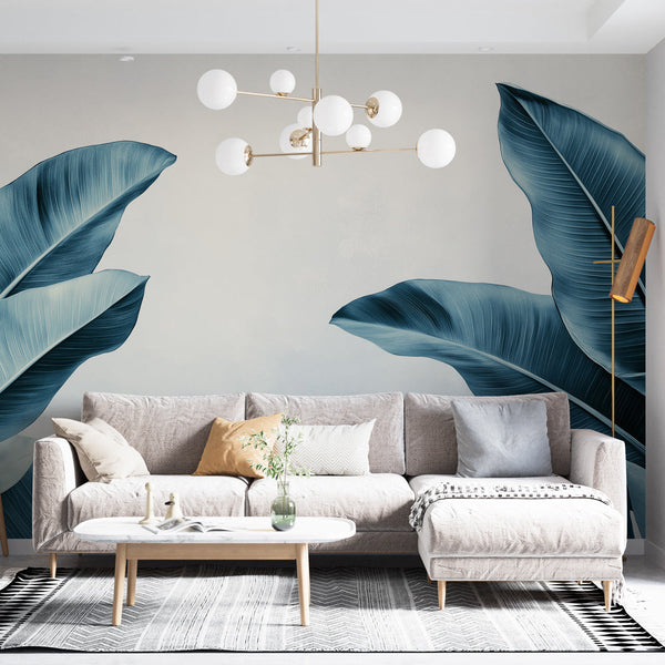 Teal Foliage Wallpaper | Delicate Elegant Leaves