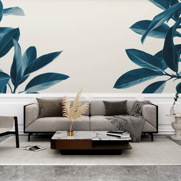 Teal Foliage Wallpaper | Stylised Leaves Light Mural