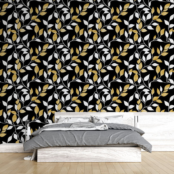 Gold Leaf Wallpaper | Black Art Deco Wall Mural