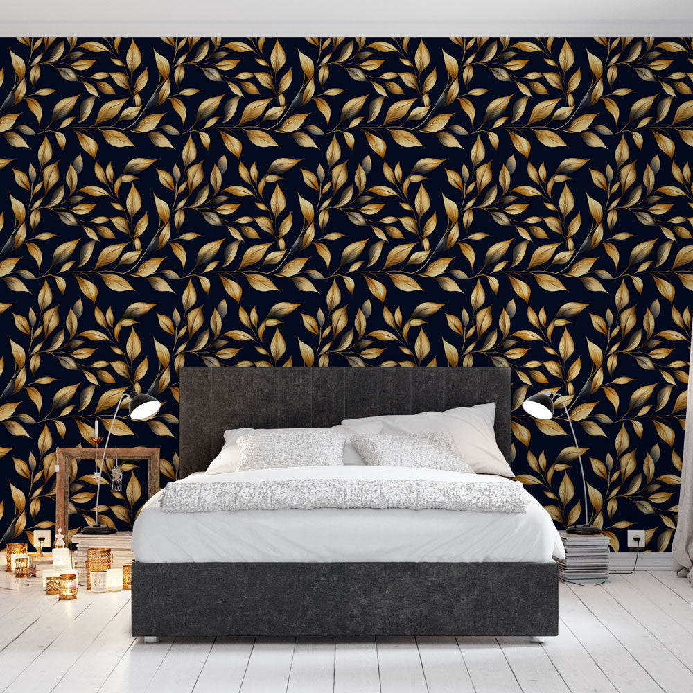 Golden Foliage Wallpaper | Contemporary Marine Mural
