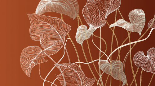 Elegant Foliage Wallpaper | White Leaves on Terracotta