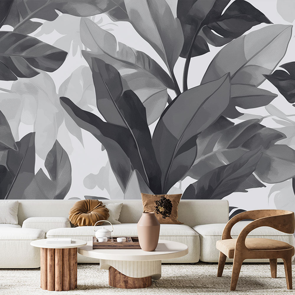 Foliage Wallpaper | Large Leaves Black and White