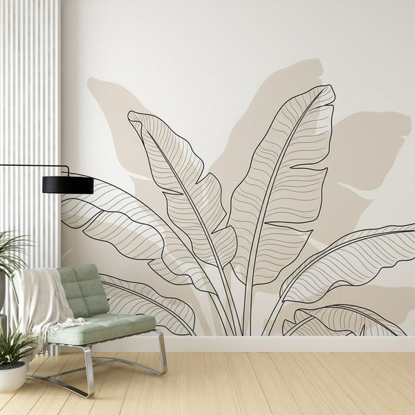 Linear Foliage Wallpaper | Monochrome Leaves Wall Mural