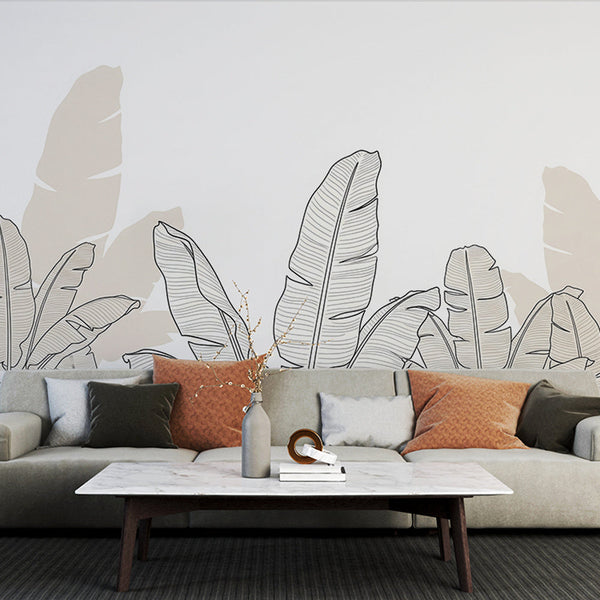 Line Art Wallpaper | Elegant Tropical Leaf Wall Mural