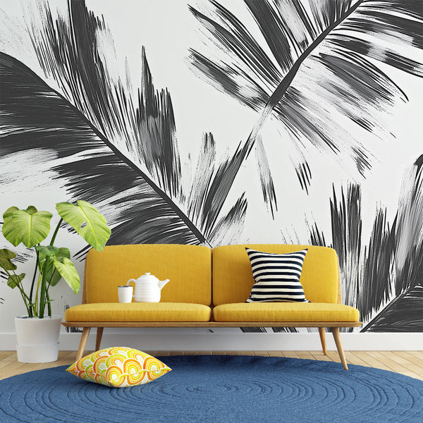Foliage Wallpaper | Black & White Watercolour Leaves