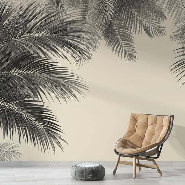 Black and White Foliage Wallpaper | Delicate Palm Leaves