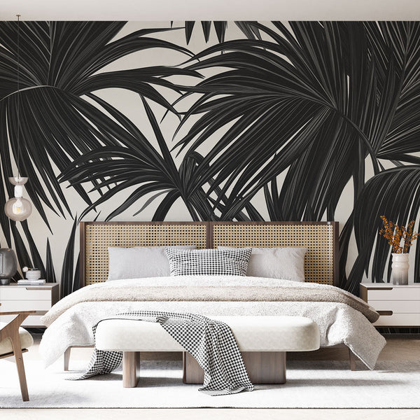 Black & White Palm Leaf Wallpaper | Stylised Fronds