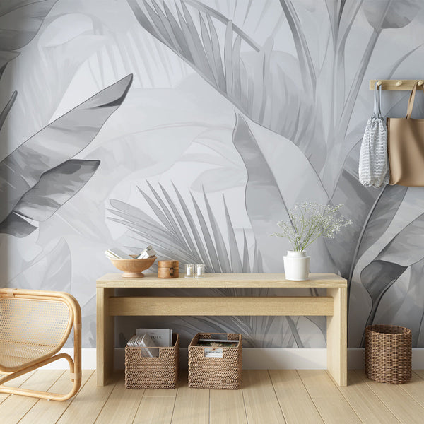 Black White Foliage Wallpaper | Large Leaves