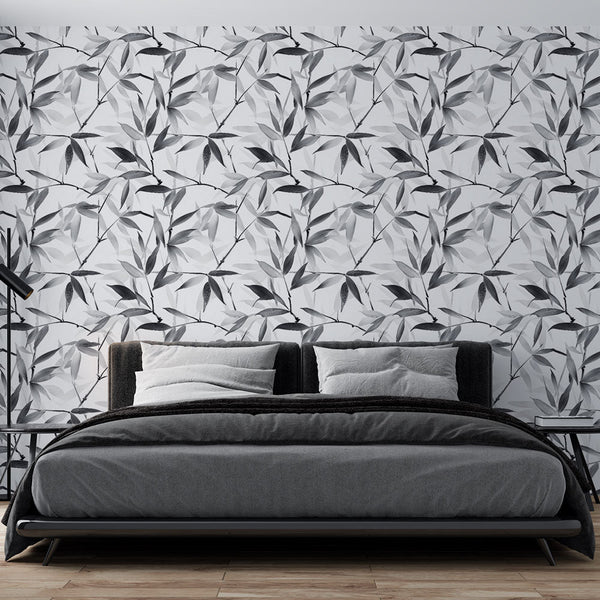 Foliage Wallpaper | Black and White Leaves on Light Base