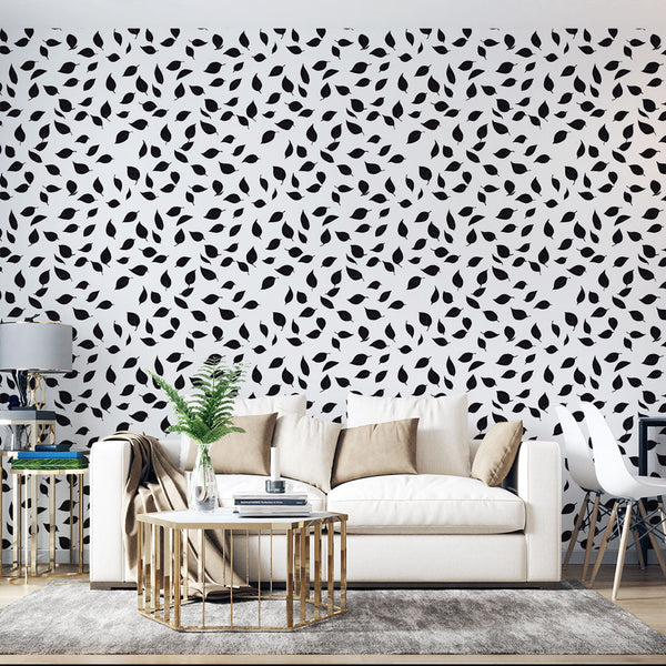 B&W Foliage Wallpaper | Delicate Leaves Wall Mural White
