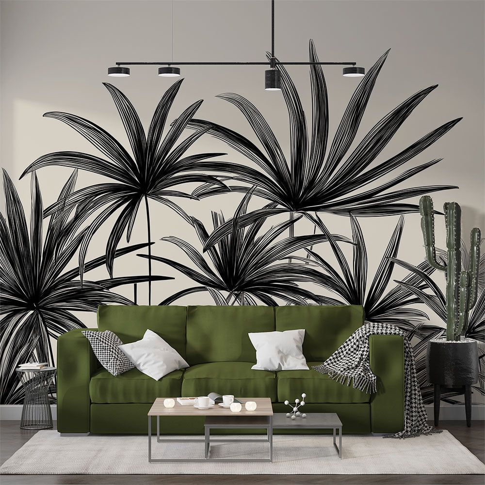 Black and White Leaf Wallpaper | Elegant Fronds on Cream