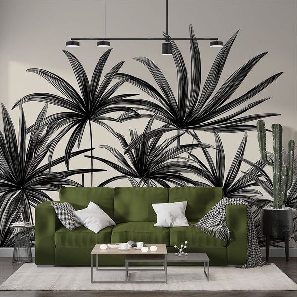Black and White Leaf Wallpaper | Elegant Fronds on Cream