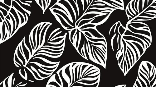 Black & White Foliage Wallpaper | Stylized Leaves Wall Mural