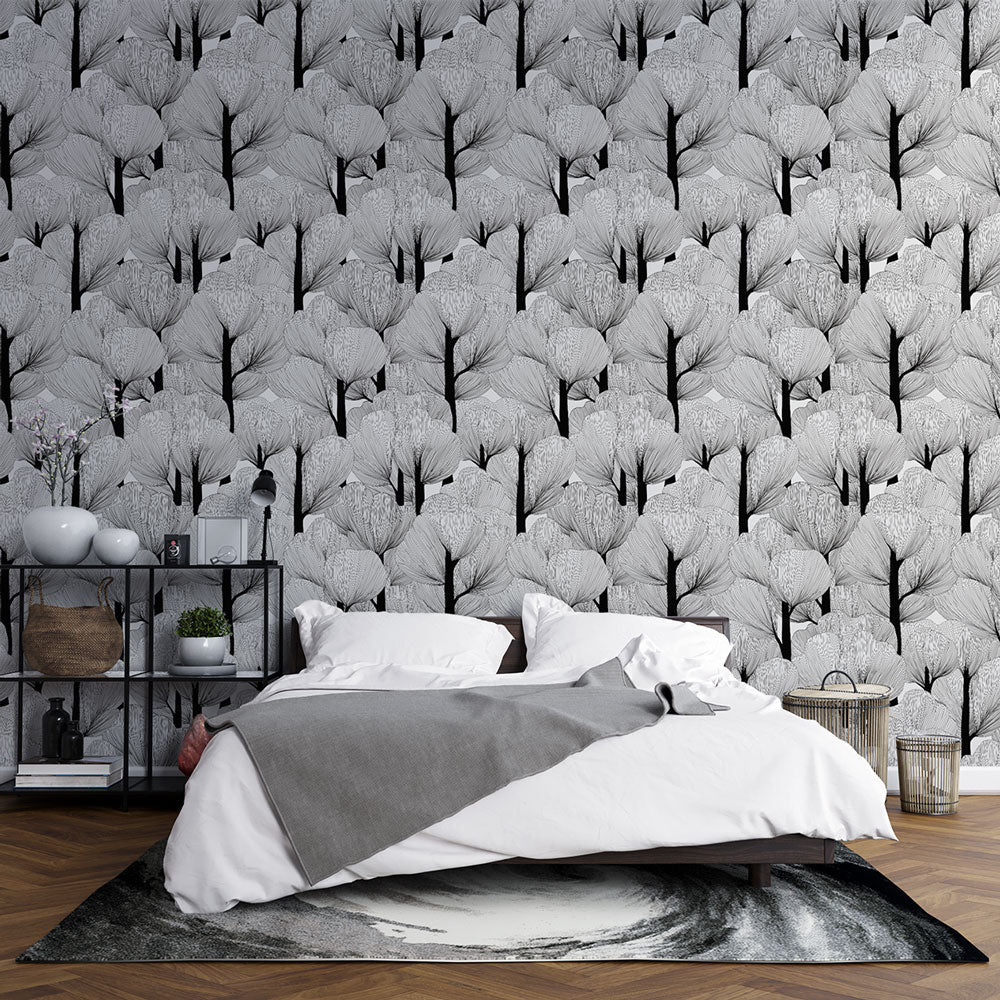 Black and White Leaf Wallpaper | Graphic Foliage Wall Mural
