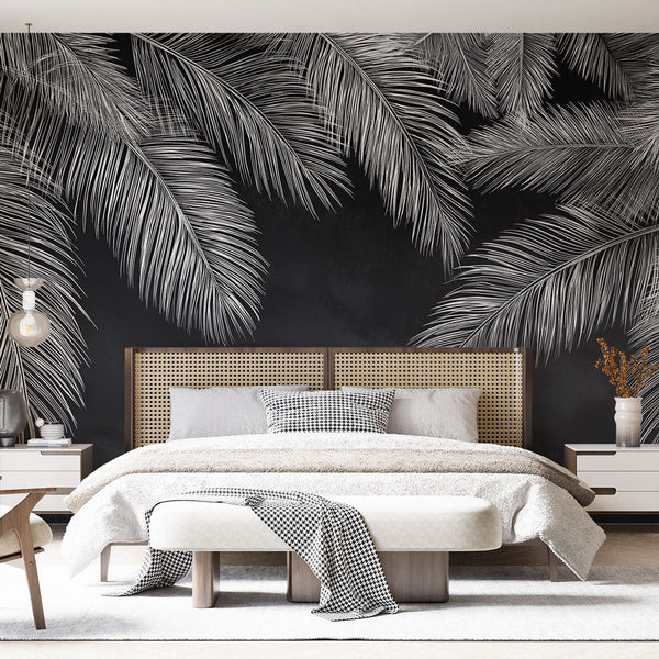 Monochrome Palm Wallpaper | Fine Foliage on Dark Ground