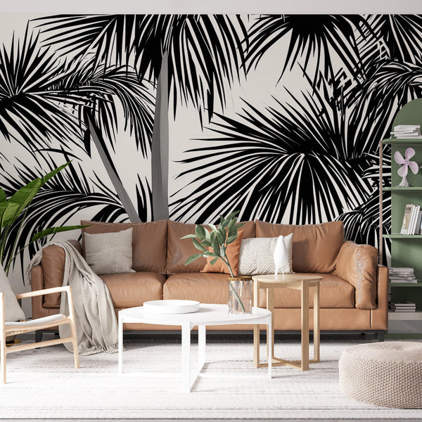 Black & White Palm Wallpaper | Stylised Foliage Mural