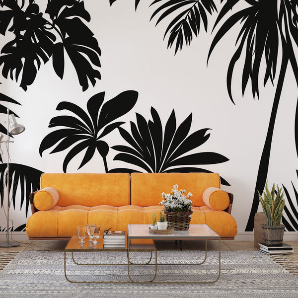 Black Foliage Wallpaper | Elegant Palm Silhouette Mural