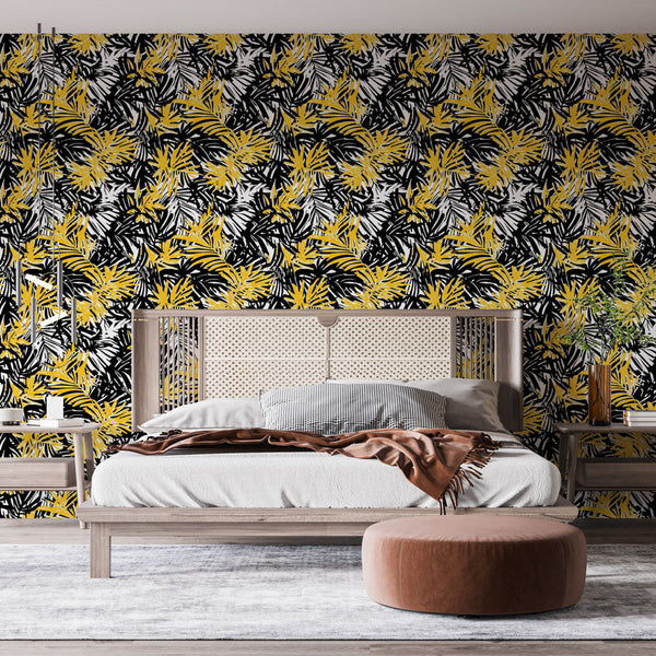 Tropical Leaf Wallpaper | Black & Yellow Wall Mural