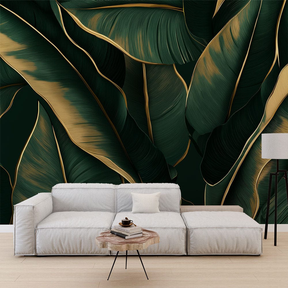 Gilded Green Banana Leaf Wallpaper Wall Mural