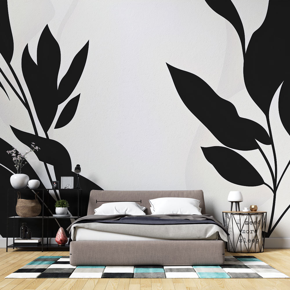 Abstract Leaves Wallpaper | Black and White Wall Mural