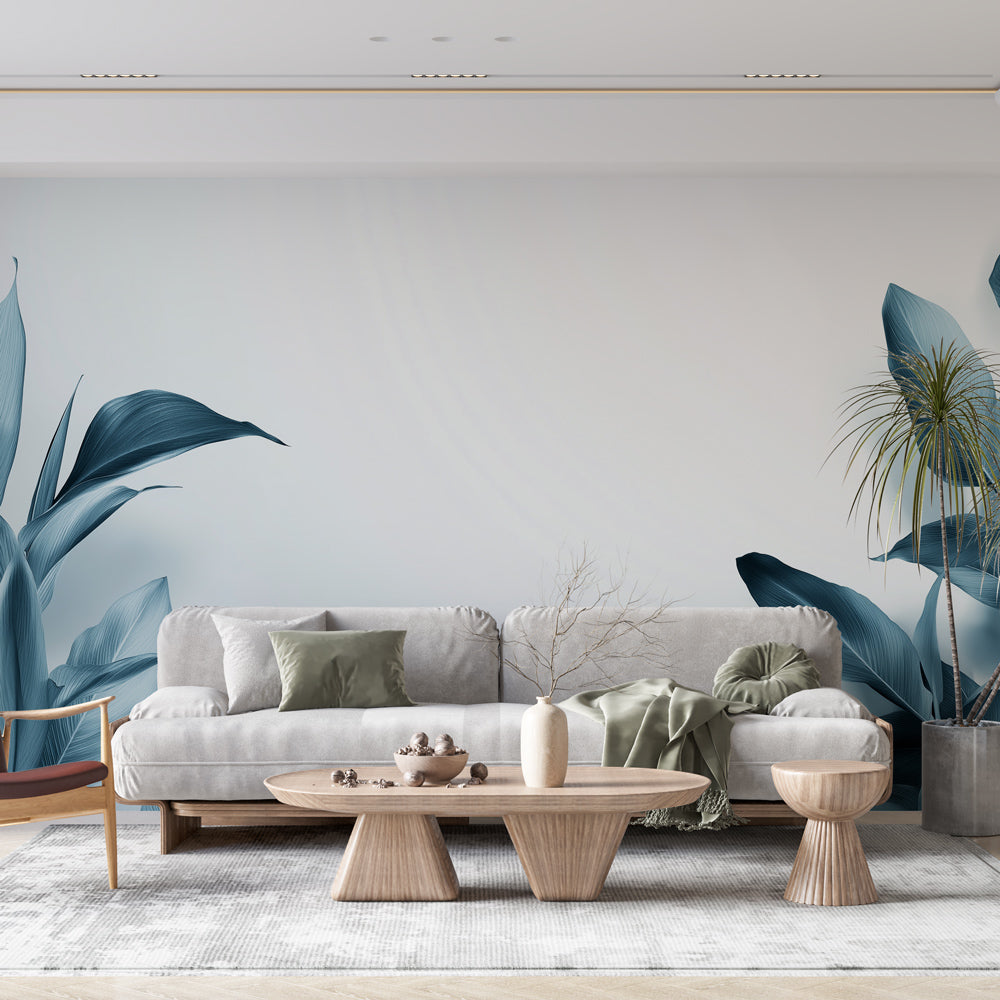 Teal Leaf Wallpaper | Stylised Leaves Light Mural
