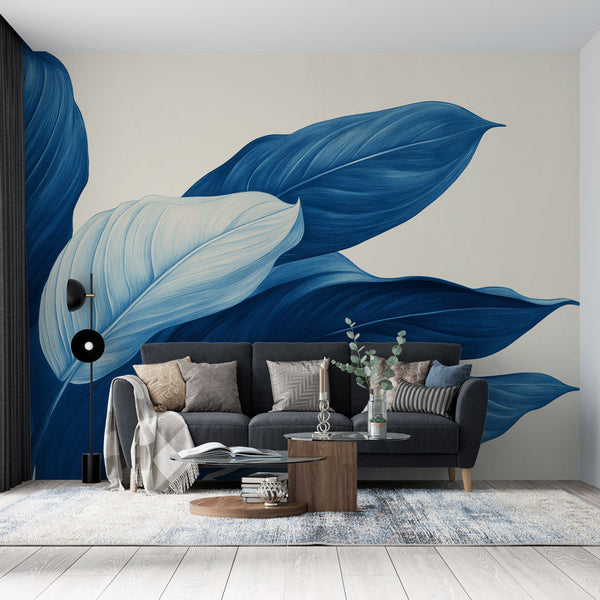 Teal Leaves Wallpaper | Elegant Gradient Pattern Mural