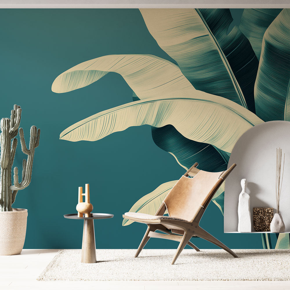 Teal Banana Leaf Wallpaper | Tropical Wall Mural
